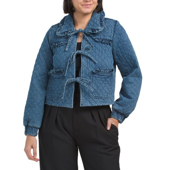 AVEC LES FILLES Marine Tie Front Denim Jacket